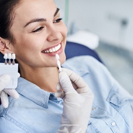 Smiling woman at cosmetic dentistry consultation