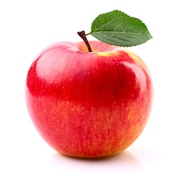 Red delicious apple with leaf on stem